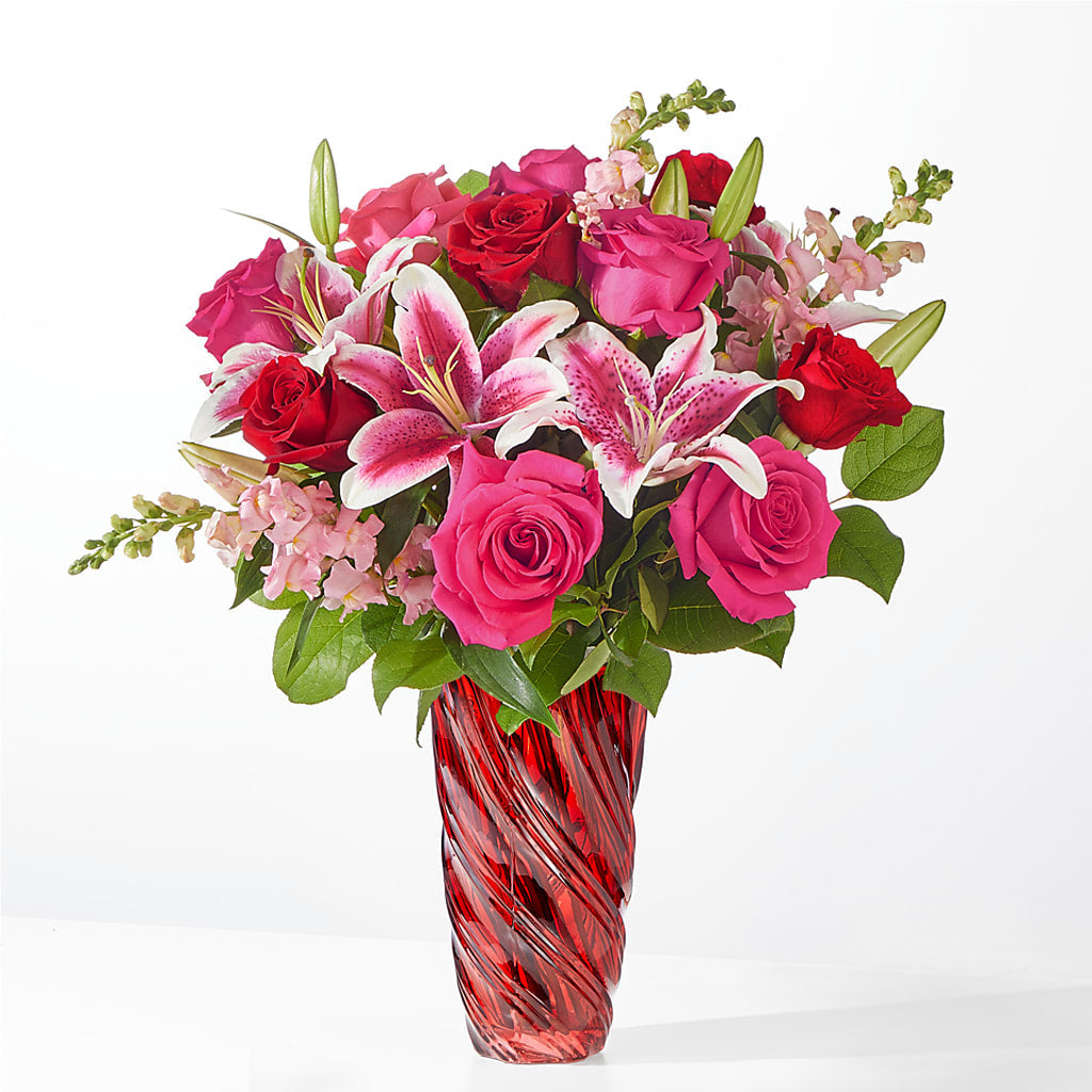 Always You Bouquet with Luxe Swirl Vase – Corona Rose Flowers, Corona CA