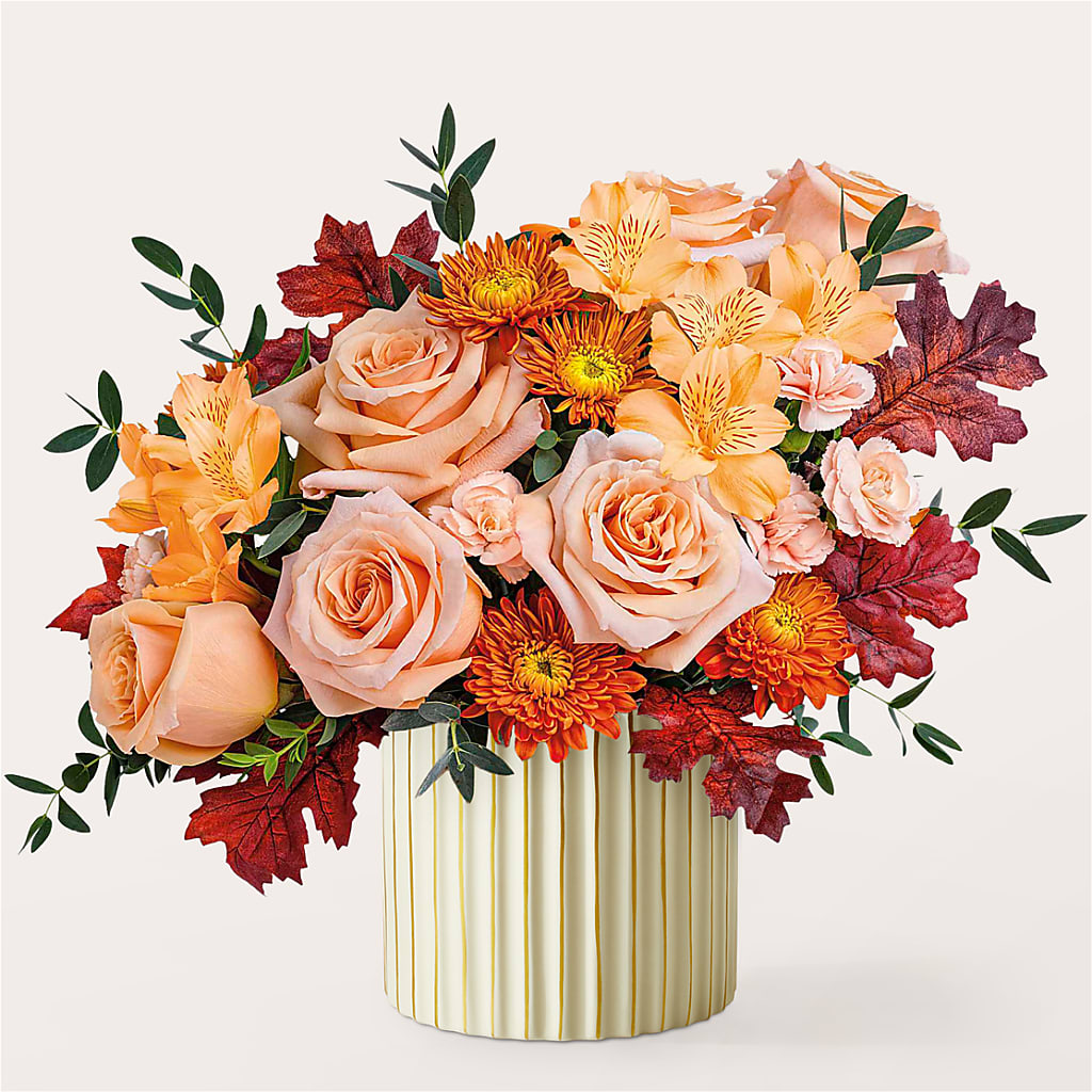 Spiced Latte Bouquet with Ivory Vase – Corona Rose Flowers, Corona CA