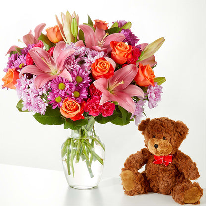 One and Only Bouquet and Bear Bundle –  Corona Rose Flowers, Corona CA