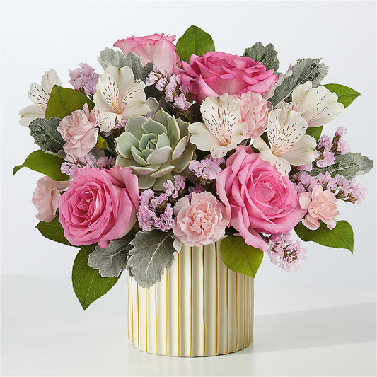 Dusty Rose Bouquet with Ivory Vase –  Corona Rose Flowers, Corona CA
