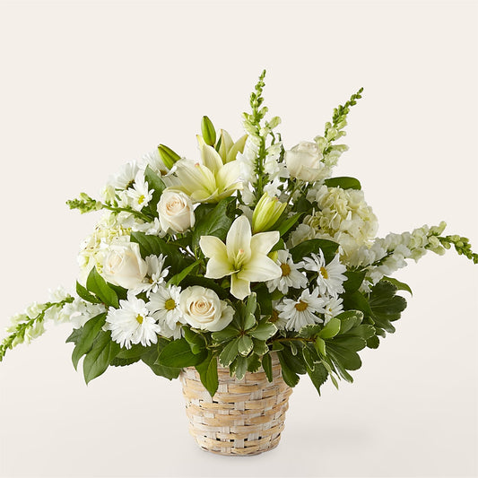 Ivory Elegance Floral Basket –  Corona Rose Flowers, Corona CA
