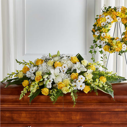 Golden Harmony Casket Spray –  Corona Rose Flowers, Corona CA