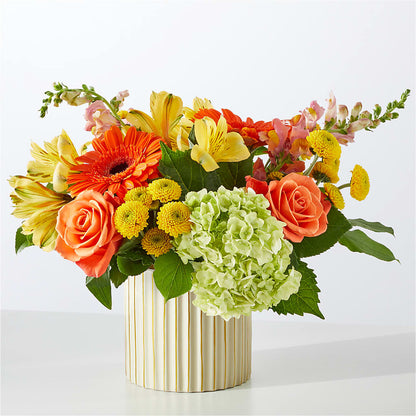 Autumn Sunshine Bouquet with Ivory Vase –  Corona Rose Flowers, Corona CA