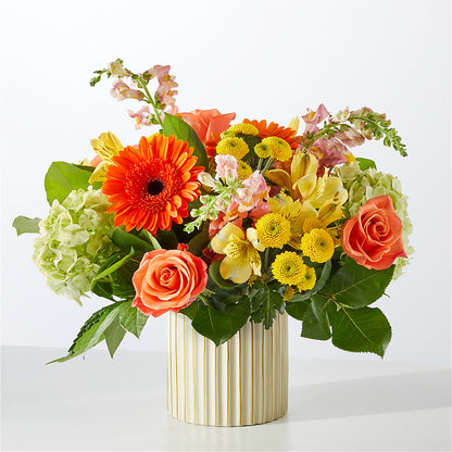 Autumn Sunshine Bouquet with Ivory Vase –  Corona Rose Flowers, Corona CA
