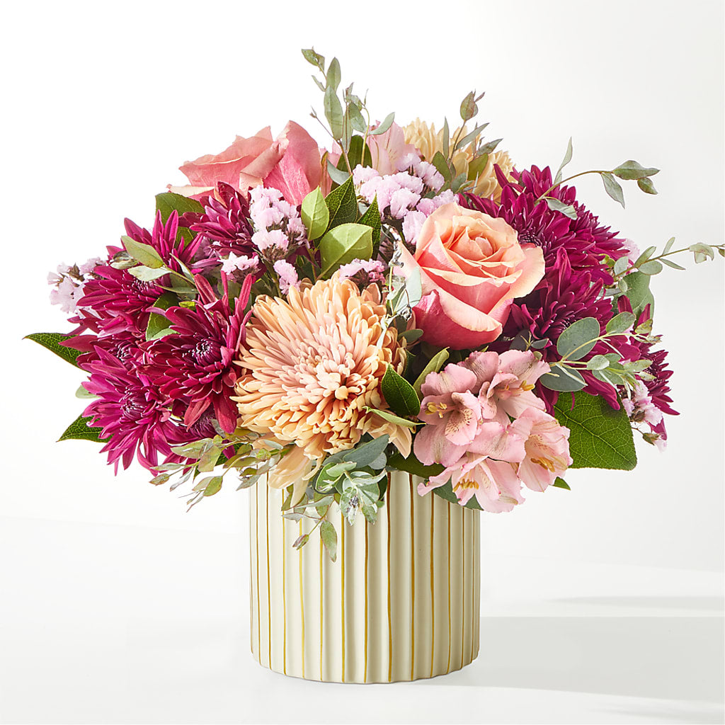 Berry Cobbler Bouquet with Ivory Vase –  Corona Rose Flowers, Corona CA