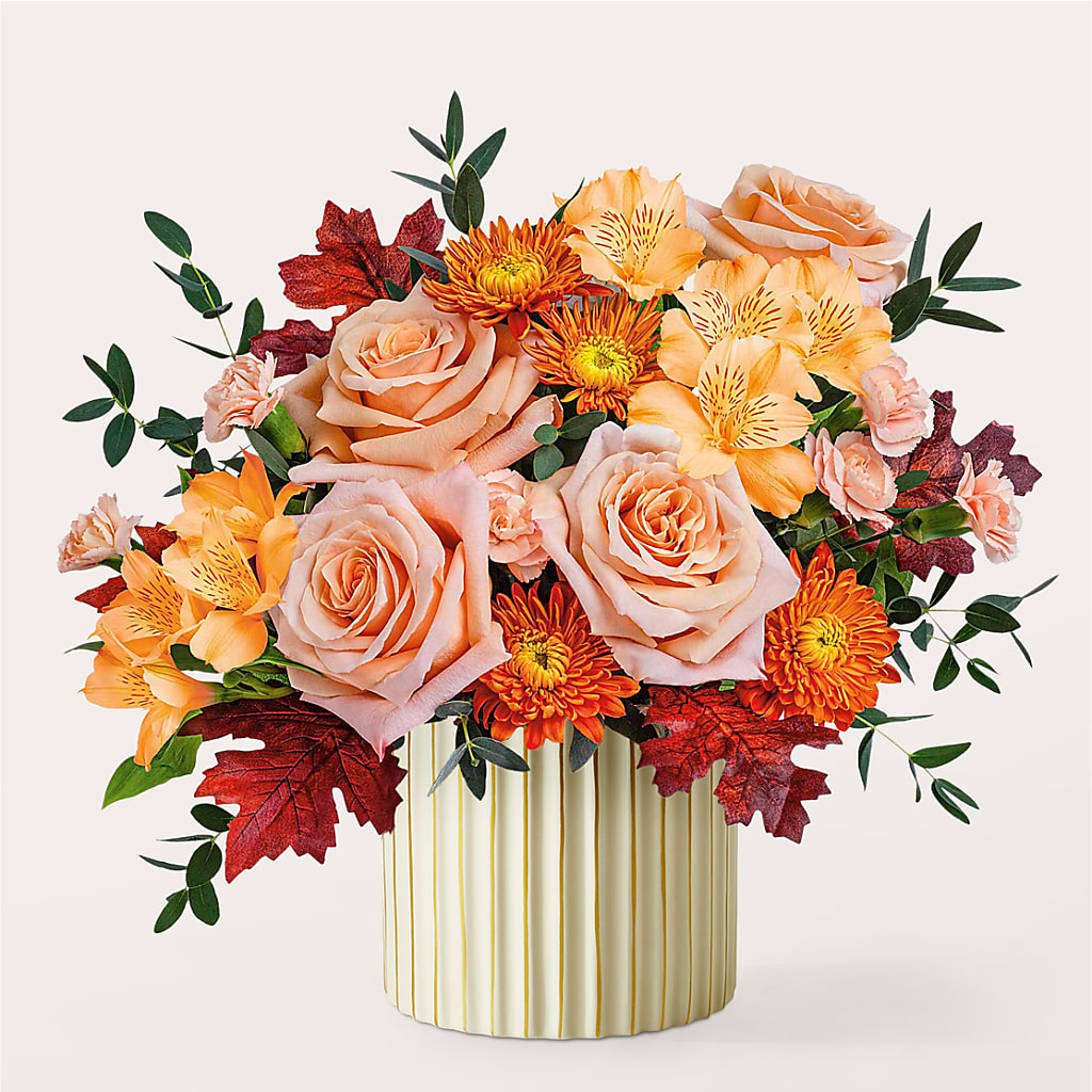 Spiced Latte Bouquet with Ivory Vase –  Corona Rose Flowers, Corona CA