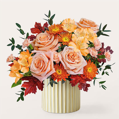 Spiced Latte Bouquet with Ivory Vase –  Corona Rose Flowers, Corona CA