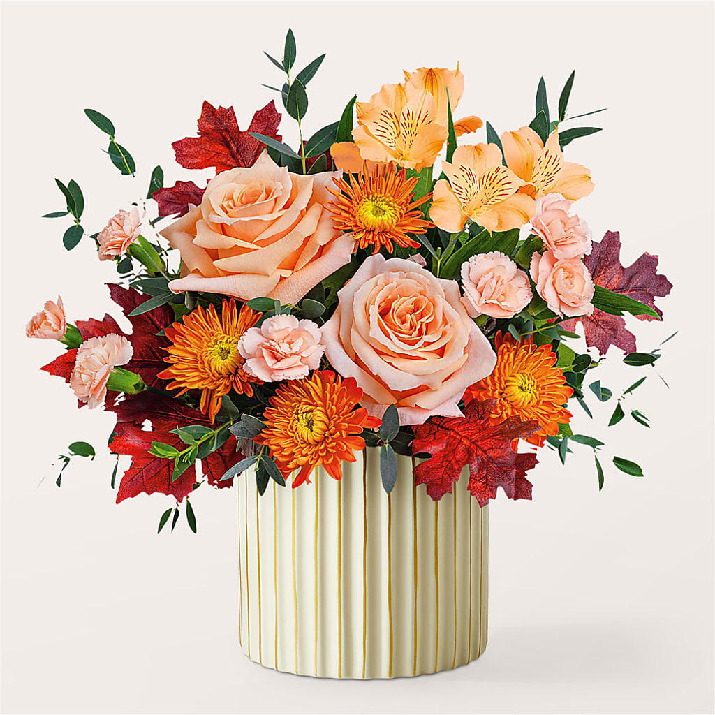 Spiced Latte Bouquet with Ivory Vase –  Corona Rose Flowers, Corona CA