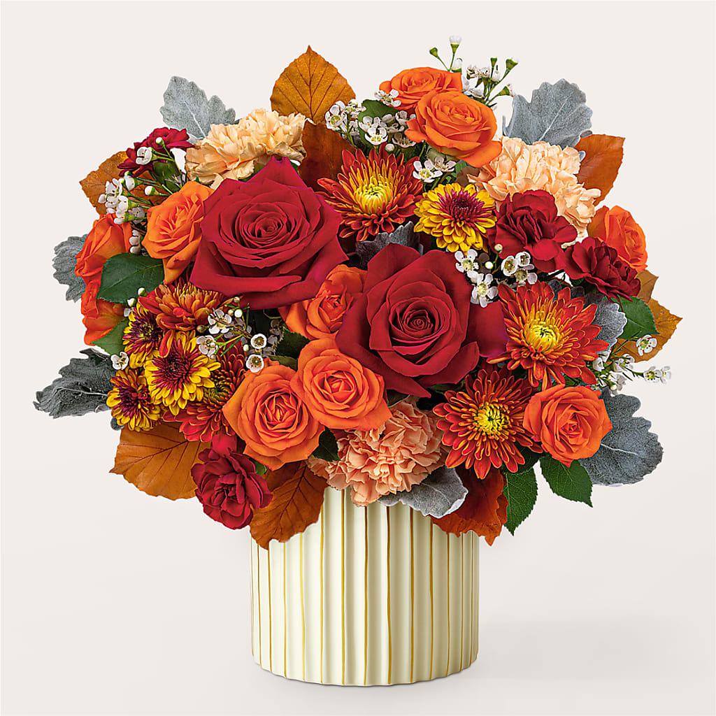 Merlot Bouquet with Ivory Vase –  Corona Rose Flowers, Corona CA