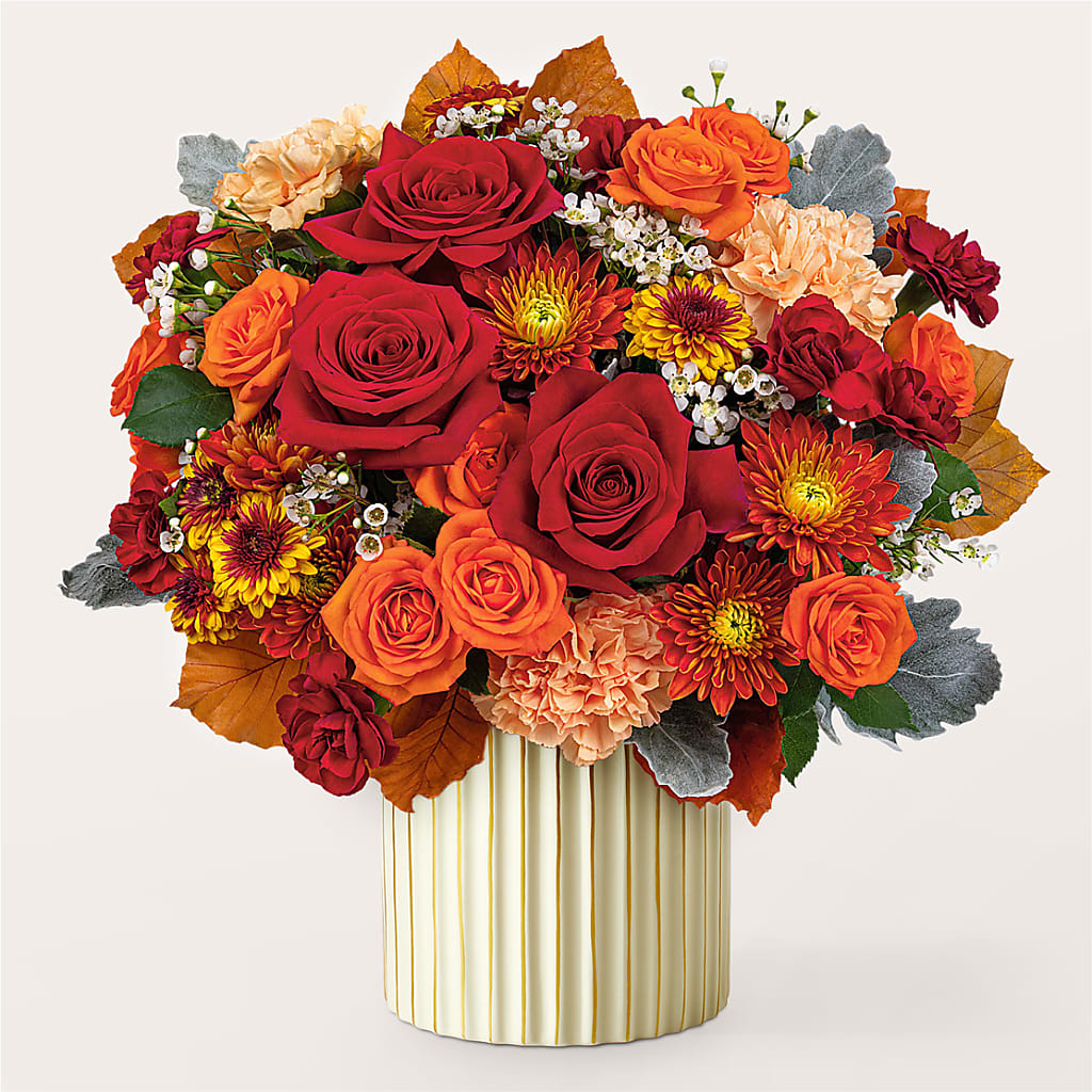 Merlot Bouquet with Ivory Vase –  Corona Rose Flowers, Corona CA