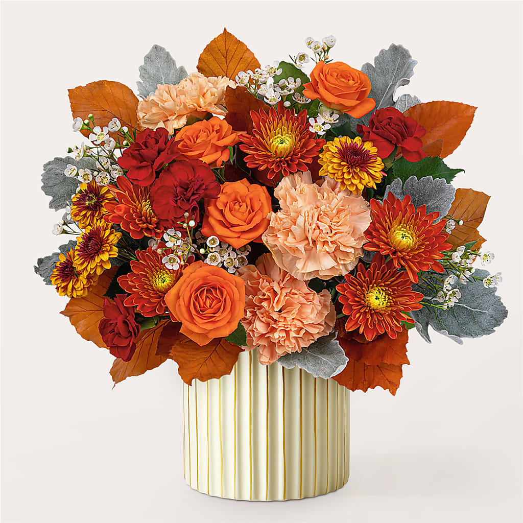 Merlot Bouquet with Ivory Vase –  Corona Rose Flowers, Corona CA